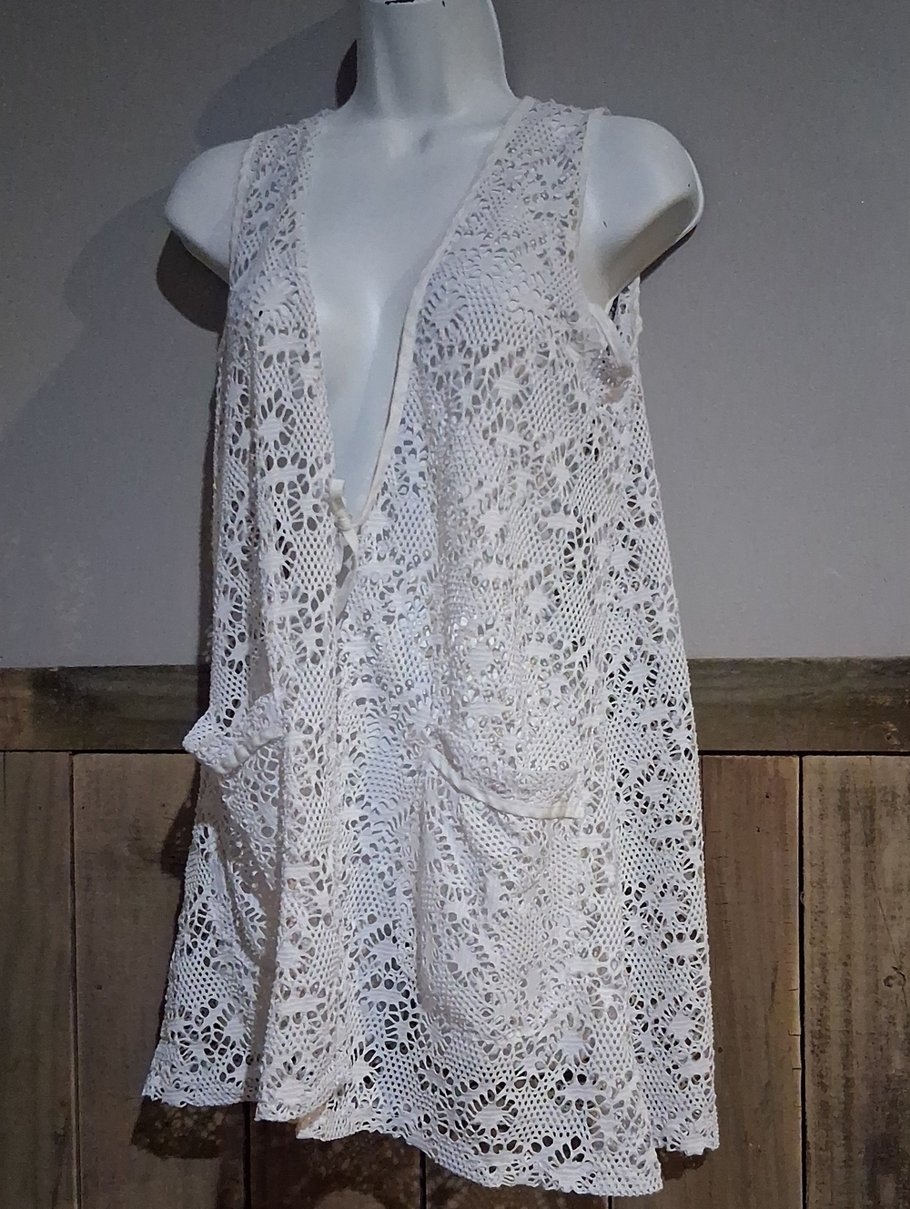 White Crochet Swim Coverup Vest - Sleeveless Beach Layer